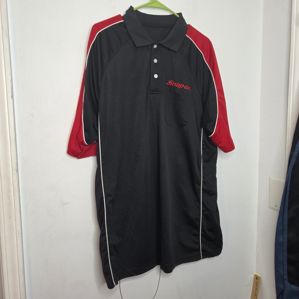 Snap-on Tools Mens Black Red Colorblock Short Sleeve Polo Shirt Chest Pocket XL